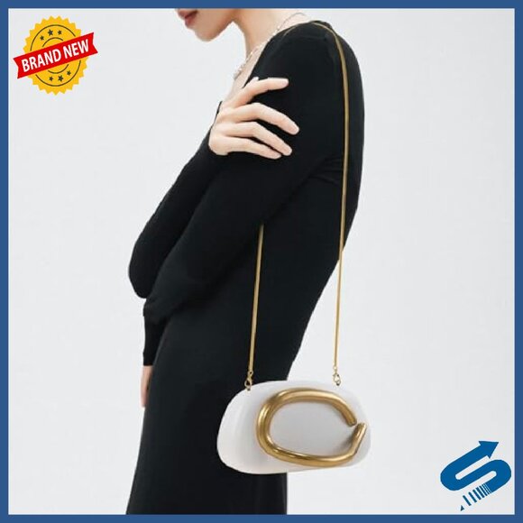 PU Leather Evening Clutch with Chain Strap, Magnetic Closure, 7.5x3x4.3in